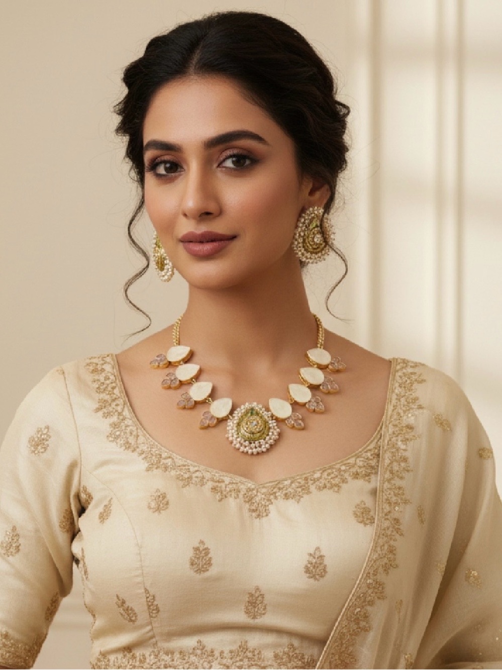 Gold-Tone Pearl & Stone Statement Necklace Set